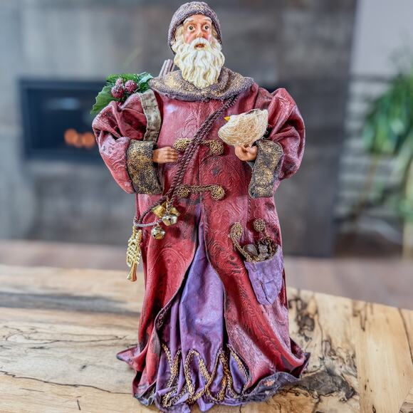 Old World Clothtique Woodland Santa Claus w Nest, TreeTop/Tabletop Holiday-18”H - Picture 1 of 10